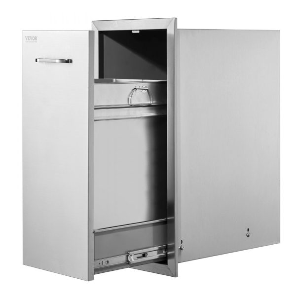 Stainless Steel Outdoor Kitchen Trash Drawer 13.4Wx26Hx19.6D Pull Out Tray with Sliding Rails and Handle for BBQ Island Grill Station