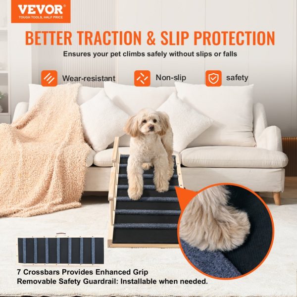 Folding Pet Ramp for Small and Large Dogs and Cats Adjustable Wooden Ramp 47.2-inch Long for Sofa Couch and Car - Image 2