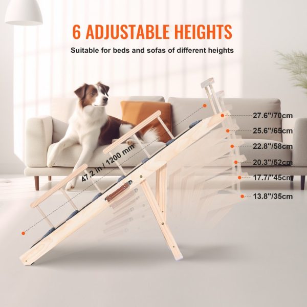 Folding Pet Ramp for Small and Large Dogs and Cats Adjustable Wooden Ramp 47.2-inch Long for Sofa Couch and Car - Image 5