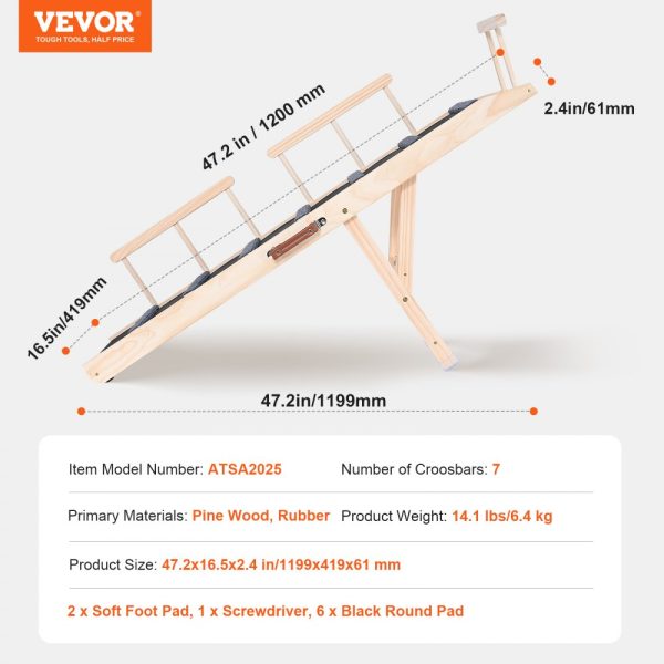 Folding Pet Ramp for Small and Large Dogs and Cats Adjustable Wooden Ramp 47.2-inch Long for Sofa Couch and Car - Image 7