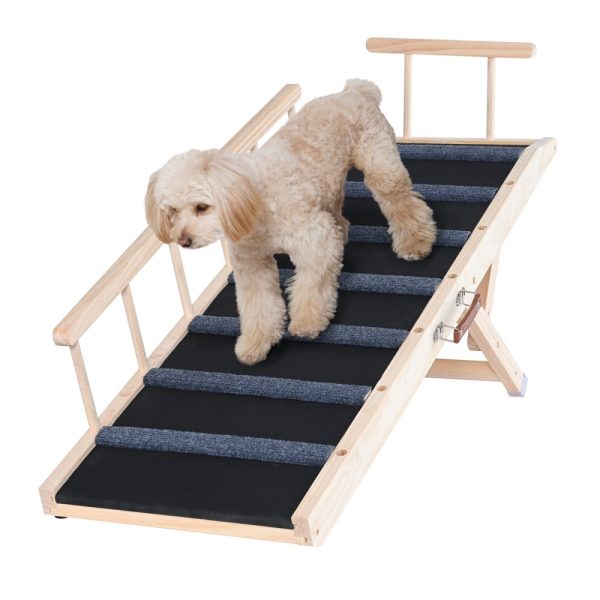 Folding Pet Ramp for Small and Large Dogs and Cats Adjustable Wooden Ramp 47.2-inch Long for Sofa Couch and Car