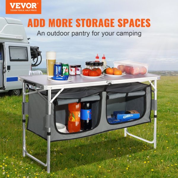 Camping Kitchen Table - Quick Setup Folding Table with 3 Adjustable Heights, MDF Material, Perfect for Outdoor Adventures, Picnics, and RV Travel - Image 2