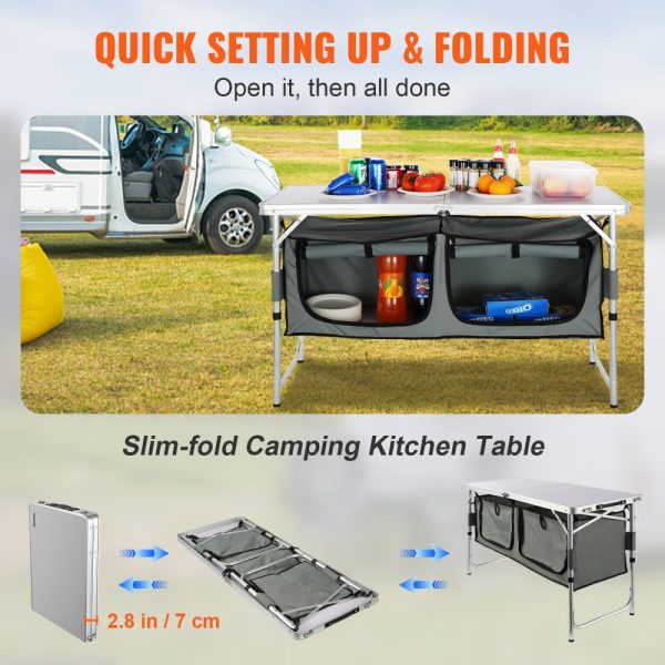 Camping Kitchen Table - Quick Setup Folding Table with 3 Adjustable Heights, MDF Material, Perfect for Outdoor Adventures, Picnics, and RV Travel - Image 3
