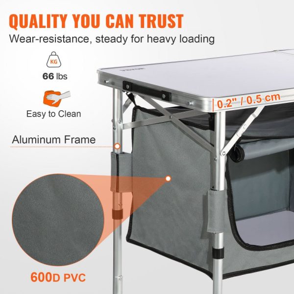 Camping Kitchen Table - Quick Setup Folding Table with 3 Adjustable Heights, MDF Material, Perfect for Outdoor Adventures, Picnics, and RV Travel - Image 4
