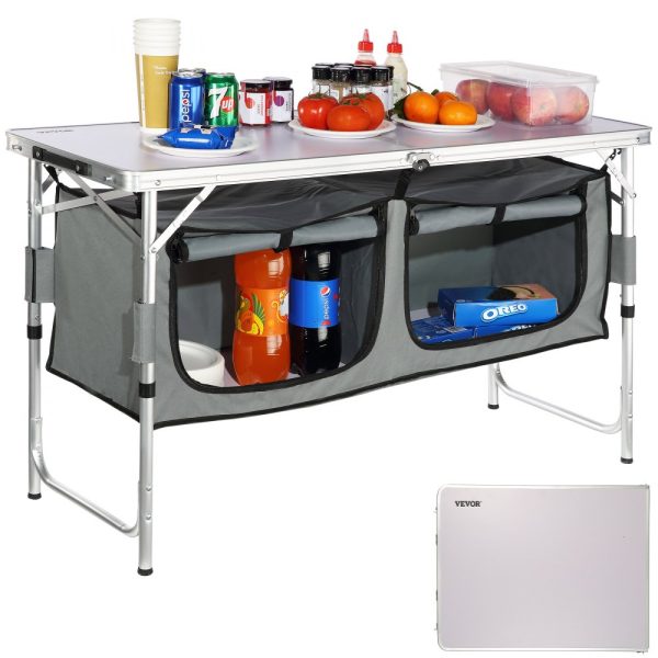 Camping Kitchen Table - Quick Setup Folding Table with 3 Adjustable Heights, MDF Material, Perfect for Outdoor Adventures, Picnics, and RV Travel