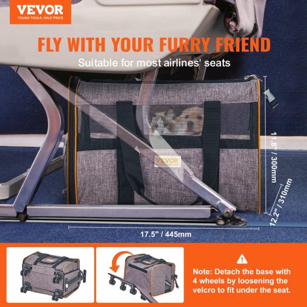 Airline-Approved Wheeled Pet Carrier with Telescoping Handle & Shoulder Strap for Small Pets Under 22 lbs, Including Folding Bowl - Image 2