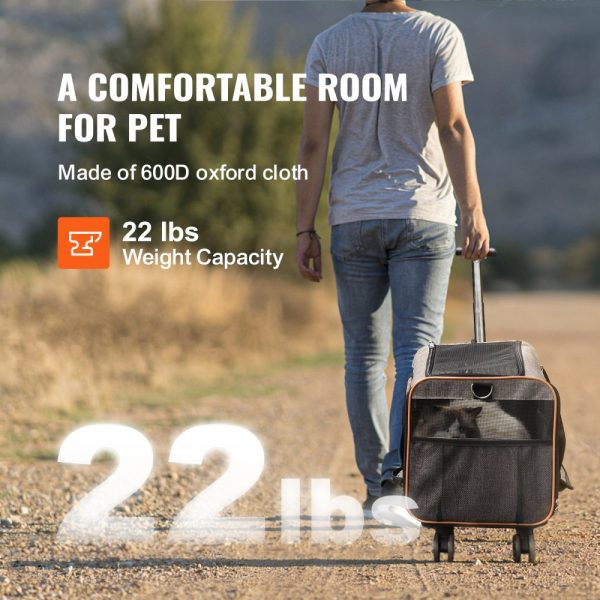 Airline-Approved Wheeled Pet Carrier with Telescoping Handle & Shoulder Strap for Small Pets Under 22 lbs, Including Folding Bowl - Image 3