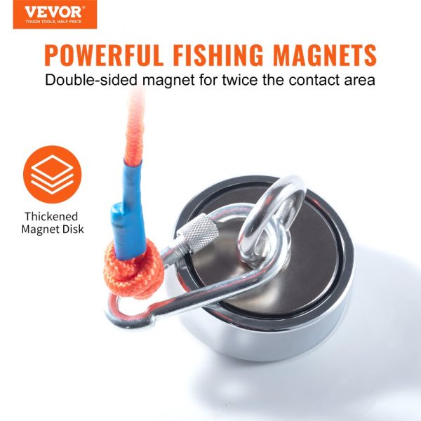 Magnet Fishing Kit 1200lbs Capacity 2.95 Diameter Double-Sided Angler Magnet Heavy Duty 65FT Rope Grappling Hook Waterproof Case Gloves Threadlocker Eye Bolt - Image 2
