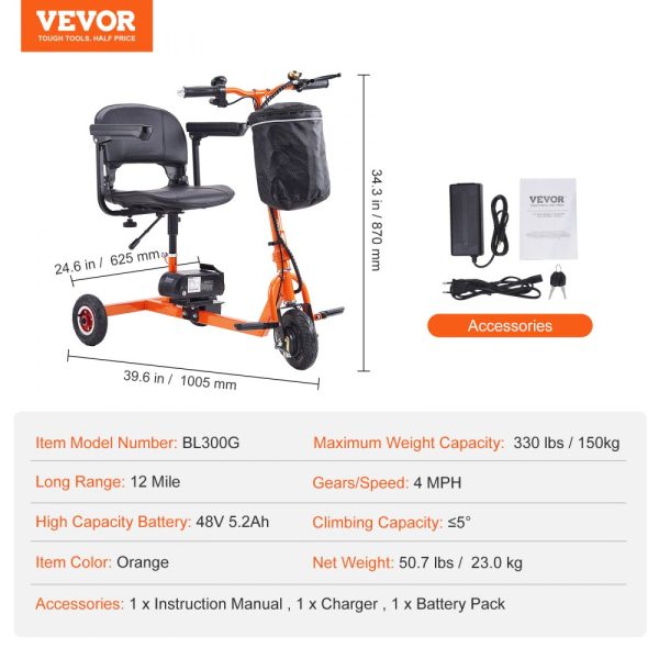 3 Wheel Foldable Electric Scooter for Seniors, 12 Mile Range, 48V Lithium-ion Battery, Up to 330 lbs Capacity - Image 7