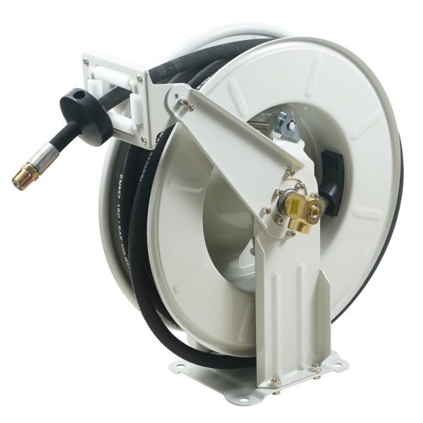 Fuel Hose Reel 1/2 x 50' Heavy Duty Spring Driven Auto Swivel Rewind Carbon Steel Construction 2300 PSI