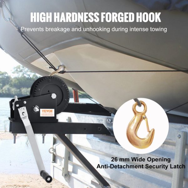 Hand Winch 3500 lbs Pulling Capacity Heavy Duty Trailer Boat ATV Towing 33ft Steel Wire Cable Two-Way Ratchet Manual Operation - Image 4