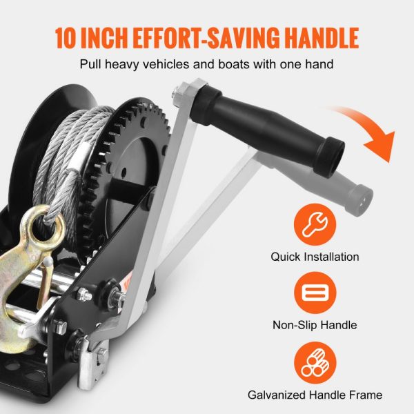 Hand Winch 3500 lbs Pulling Capacity Heavy Duty Trailer Boat ATV Towing 33ft Steel Wire Cable Two-Way Ratchet Manual Operation - Image 5