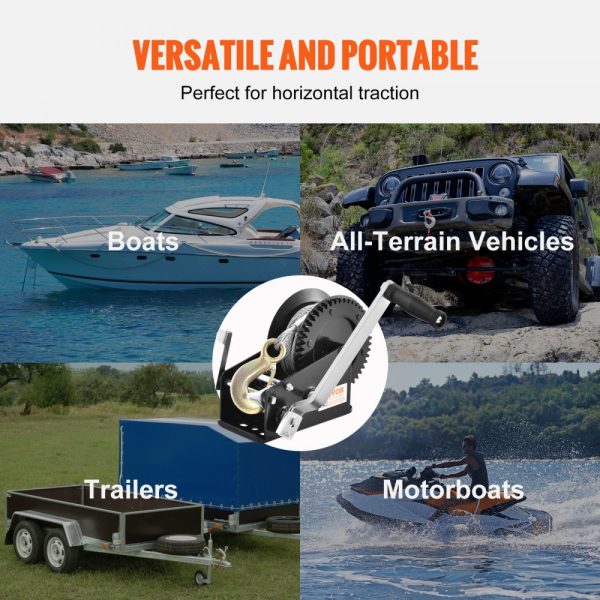 Hand Winch 3500 lbs Pulling Capacity Heavy Duty Trailer Boat ATV Towing 33ft Steel Wire Cable Two-Way Ratchet Manual Operation - Image 6