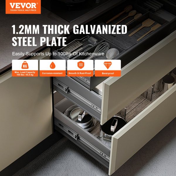 6-Pack Heavy Duty 20-Inch Drawer Slides Steel Rails Full Extension Soft Close Silent Glide Cabinet Kitchen with Ball Bearing 100LB Capacity - Image 2