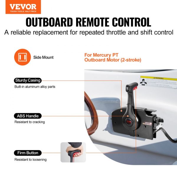 Boat Throttle Control Side-Mounted Remote Box with Power Trim Switch, 16.3ft Harness, 8+4 Pin, Lanyard - Image 2