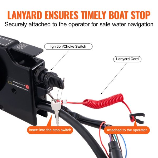 Boat Throttle Control Side-Mounted Remote Box with Power Trim Switch, 16.3ft Harness, 8+4 Pin, Lanyard - Image 5