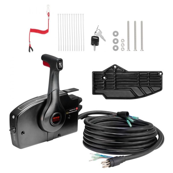 Boat Throttle Control Side-Mounted Remote Box with Power Trim Switch, 16.3ft Harness, 8+4 Pin, Lanyard
