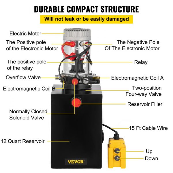 Hydraulic Pump for Dump Trailer 12V DC 3200PSI 12 Quart Steel Dual-Action - Image 5