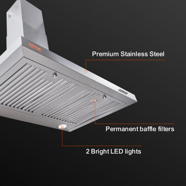 Wall Mount Stainless Steel Range Hood 30 Inch Ductless Chimney Style Kitchen Vent with 3 Speed Exhaust Fan Stainless Steel Permanent Filter 2 Baffle Filters LED Lighting Push Button Control - Image 6