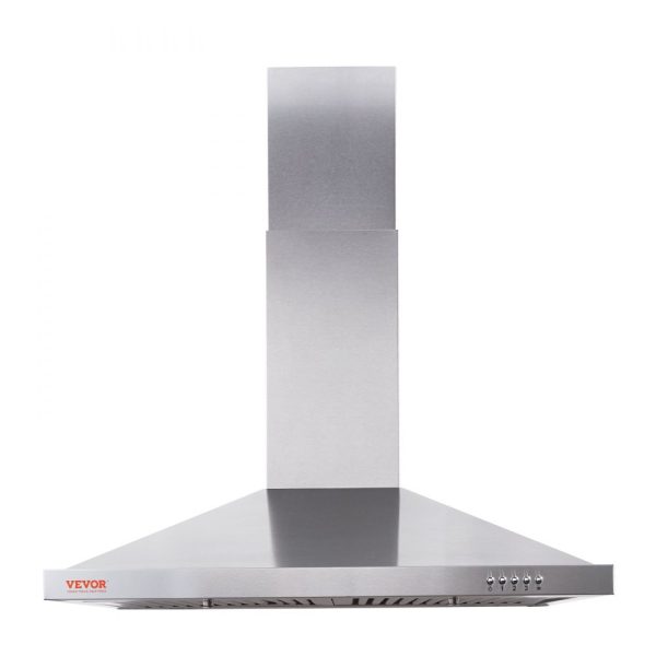 Wall Mount Stainless Steel Range Hood 30 Inch Ductless Chimney Style Kitchen Vent with 3 Speed Exhaust Fan Stainless Steel Permanent Filter 2 Baffle Filters LED Lighting Push Button Control