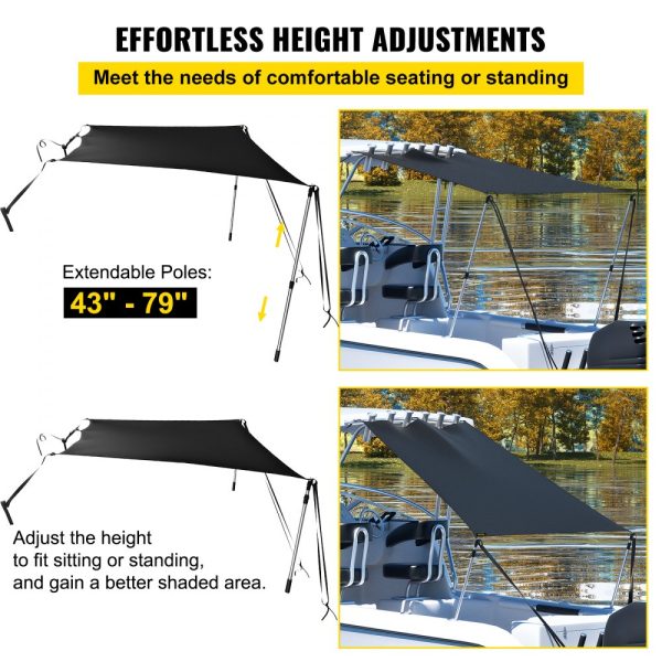 6x7 UV-Proof 600D Polyester T-Top Shade Kit with Rustproof Steel Poles for T-Top & Bimini Top Easy Assembly - Image 5