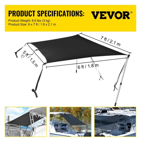 6x7 UV-Proof 600D Polyester T-Top Shade Kit with Rustproof Steel Poles for T-Top & Bimini Top Easy Assembly - Image 7