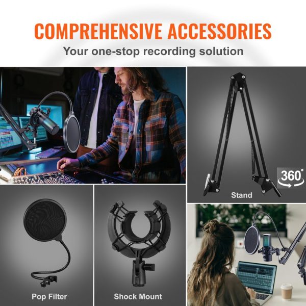 USB Condenser Microphone 192kHz 24bit with Boom Arm Stand Pop Filter Shock Mount 11 RGB Lights Mute Button Headphone Jack for Recording Gaming Singing - Image 6