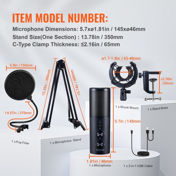 USB Condenser Microphone 192kHz 24bit with Boom Arm Stand Pop Filter Shock Mount 11 RGB Lights Mute Button Headphone Jack for Recording Gaming Singing - Image 7