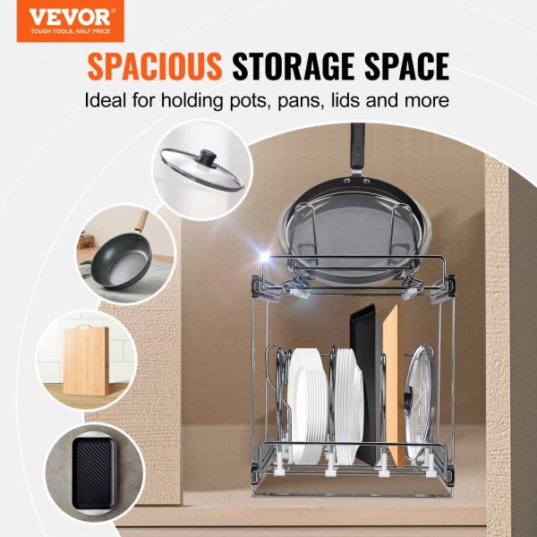 2-Tier Expandable Pan Rack Under Cabinet Organizer with Adjustable Wire Dividers & Steel Lid Holder for Kitchen Storage - Image 2