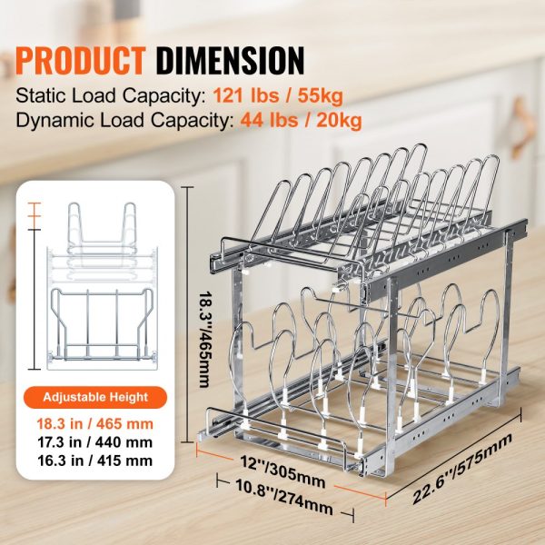 2-Tier Expandable Pan Rack Under Cabinet Organizer with Adjustable Wire Dividers & Steel Lid Holder for Kitchen Storage - Image 3