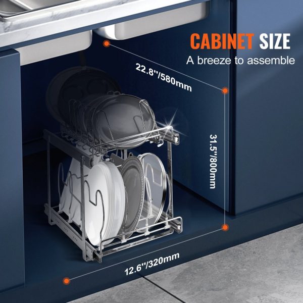 2-Tier Expandable Pan Rack Under Cabinet Organizer with Adjustable Wire Dividers & Steel Lid Holder for Kitchen Storage - Image 4