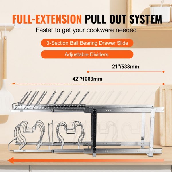2-Tier Expandable Pan Rack Under Cabinet Organizer with Adjustable Wire Dividers & Steel Lid Holder for Kitchen Storage - Image 5