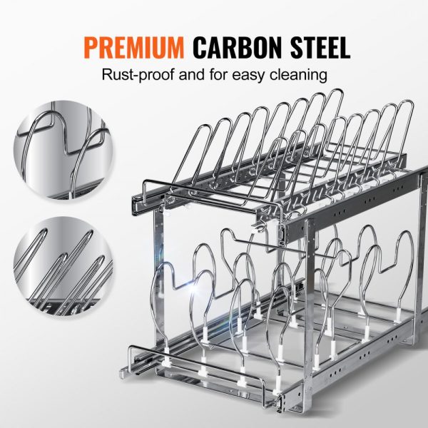 2-Tier Expandable Pan Rack Under Cabinet Organizer with Adjustable Wire Dividers & Steel Lid Holder for Kitchen Storage - Image 6