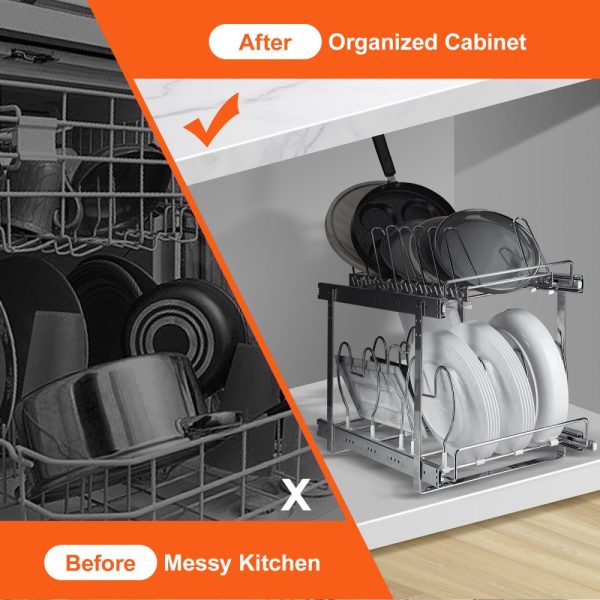 2-Tier Expandable Pan Rack Under Cabinet Organizer with Adjustable Wire Dividers & Steel Lid Holder for Kitchen Storage - Image 7