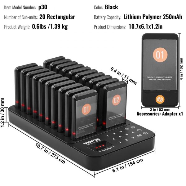 20-Piece Wireless Restaurant Pager System with Vibration and Flashing for Long-Range Queue Management - Image 7