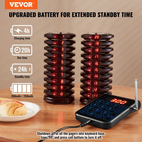 Wireless Restaurant Pager System with 500m Range Vibration Flashing 20 Buzzers for Food Truck Church Nursery Hospital - Image 2