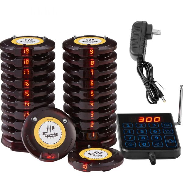 Wireless Restaurant Pager System with 500m Range Vibration Flashing 20 Buzzers for Food Truck Church Nursery Hospital