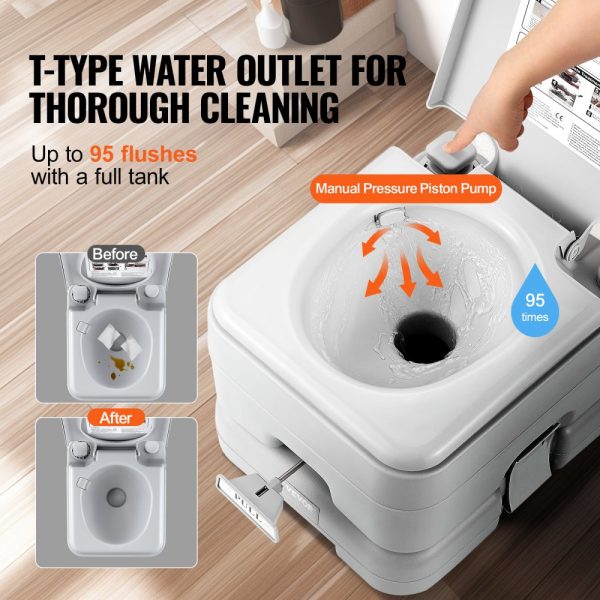 Portable Camping Toilet with 3.2 Gallon Waste & Flush Tanks Push-Button Pressurized Flush Leak-Proof Odorless for Adults Kids Travel - Image 3