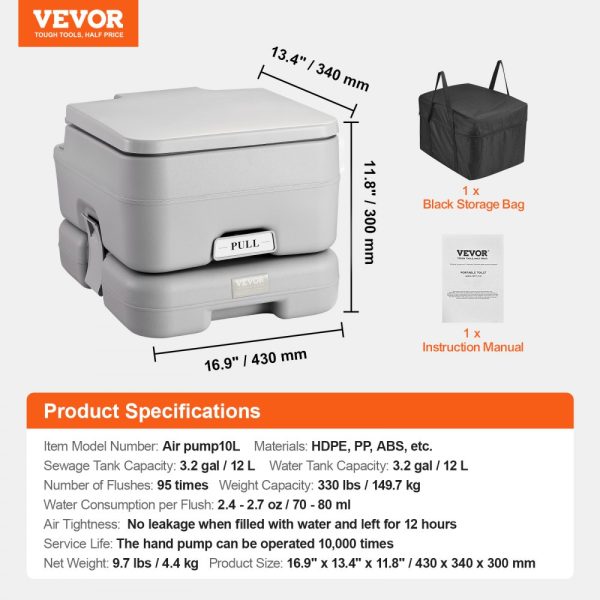 Portable Camping Toilet with 3.2 Gallon Waste & Flush Tanks Push-Button Pressurized Flush Leak-Proof Odorless for Adults Kids Travel - Image 7