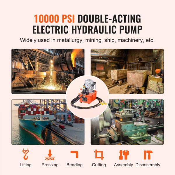 Electric Hydraulic Pump 10000 PSI 750W 110V 488in³/8L Double Acting Manual Valve Lever Switch for Punching Bending Jack Machines - Image 6