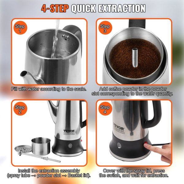 12 Cup Electric Percolator Coffee Pot with 304 Stainless Steel Keep Warm Function and Heat-Resistant Handle Classic Coffee Maker Quick Brew Design Silver Color with Easy-Pour Spout - Image 6