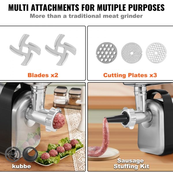 Electric Meat Grinder 6.6 Lb/Min 550W Industrial Mincer with 2 Blades 3 Grinding Plates Sausage Maker Kubbe Kit ABS Stainless Steel Commercial Grinder ETL Listed - Image 4