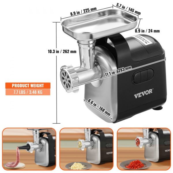 Electric Meat Grinder 6.6 Lb/Min 550W Industrial Mincer with 2 Blades 3 Grinding Plates Sausage Maker Kubbe Kit ABS Stainless Steel Commercial Grinder ETL Listed - Image 7