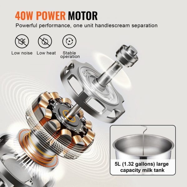 304 Stainless Steel Electric Milk Cream Separator for Goat and Cow Milk 100L/H Output 10500RPM 5L Bowl 30W 100-240V - Image 3