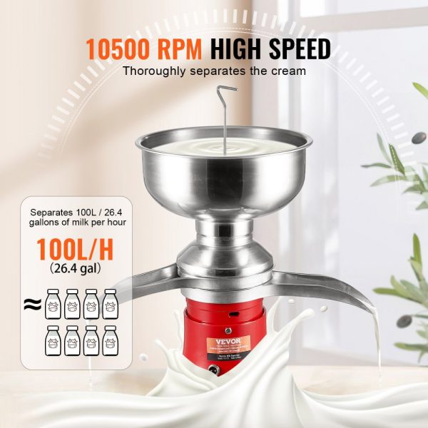304 Stainless Steel Electric Milk Cream Separator for Goat and Cow Milk 100L/H Output 10500RPM 5L Bowl 30W 100-240V - Image 4