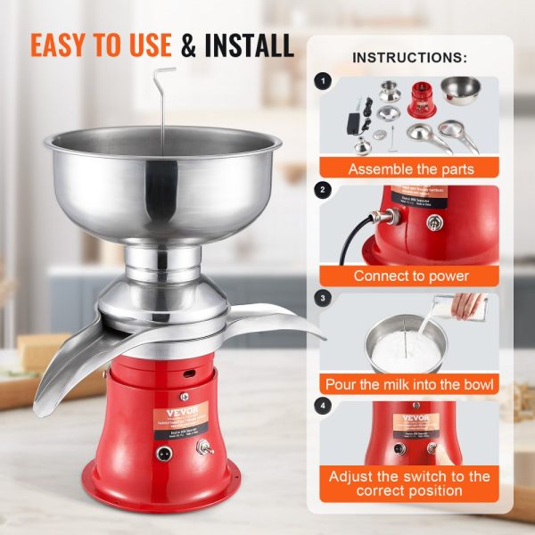 304 Stainless Steel Electric Milk Cream Separator for Goat and Cow Milk 100L/H Output 10500RPM 5L Bowl 30W 100-240V - Image 5