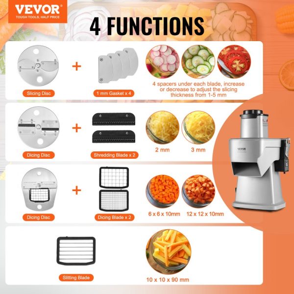 Electric Vegetable Slicer 4-in-1 Multi-Functional Food Cutter 200W for Slicing Shredding Dicing Slitting with Cut-Resistant Gloves Commercial Home Use - Image 2