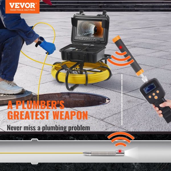 Sewer Camera 512Hz Locator 165ft Range 9-inch Pipeline Inspection IP68 Waterproof with DVR 12 Adjustable LEDs 16GB SD Card for Home Duct Drain Pipes Plumbing - Image 2
