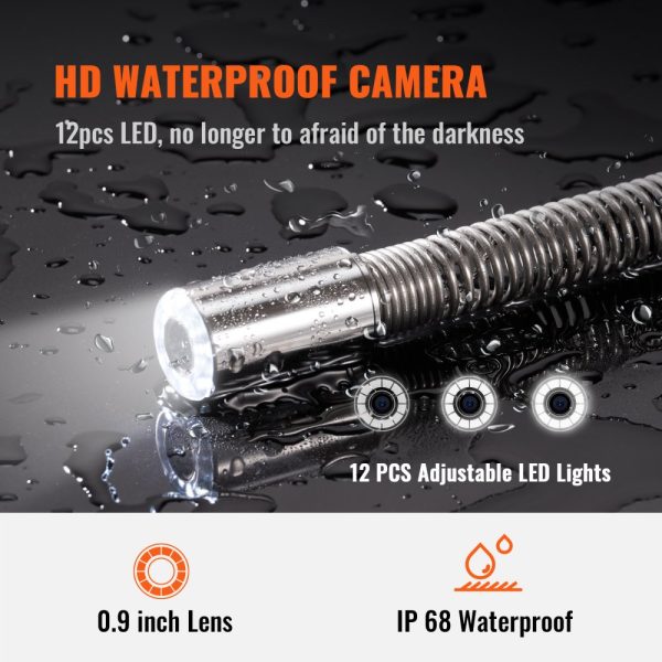 Sewer Camera 512Hz Locator 165ft Range 9-inch Pipeline Inspection IP68 Waterproof with DVR 12 Adjustable LEDs 16GB SD Card for Home Duct Drain Pipes Plumbing - Image 4