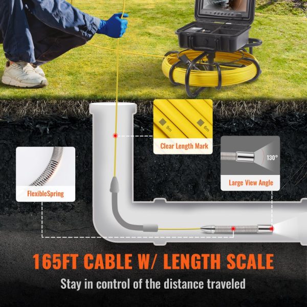 Sewer Camera 512Hz Locator 165ft Range 9-inch Pipeline Inspection IP68 Waterproof with DVR 12 Adjustable LEDs 16GB SD Card for Home Duct Drain Pipes Plumbing - Image 6